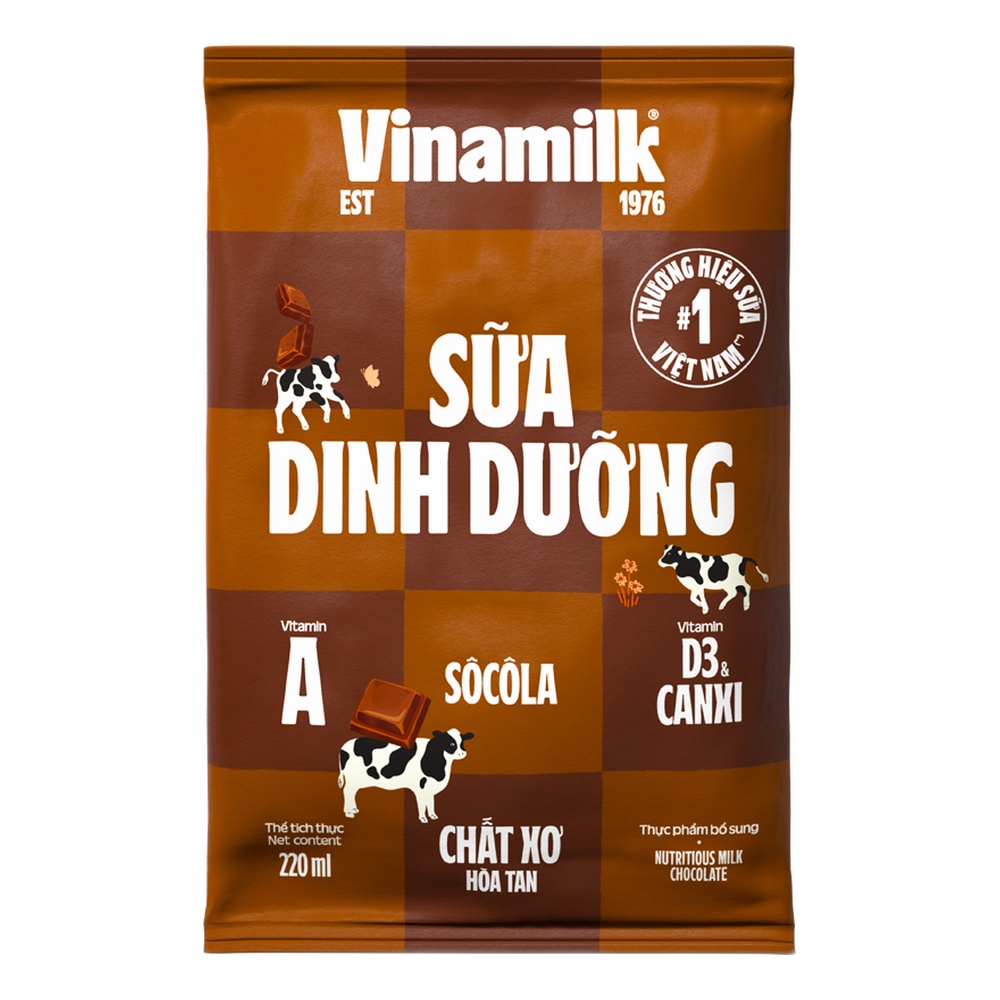 Sữa tươi tiệt trùng Vinamilk 100% ca cao bịch 220ml