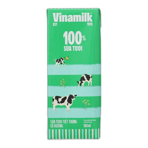 Sữa tươi tiệt trùng Vinamilk 100% không đường lốc 4*180ml