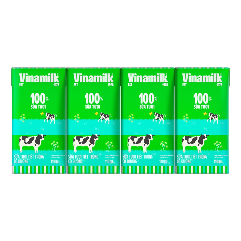 Sữa tươi tiệt trùng Vinamilk 100% có đường lốc 4*110ml
