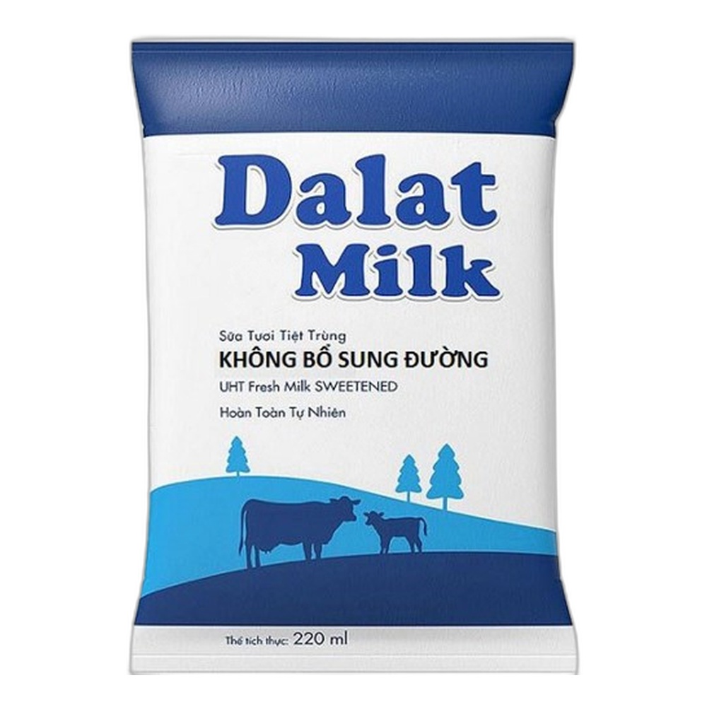 Sữa tươi tiệt trùng Dalat Milk không đường bịch 220ml