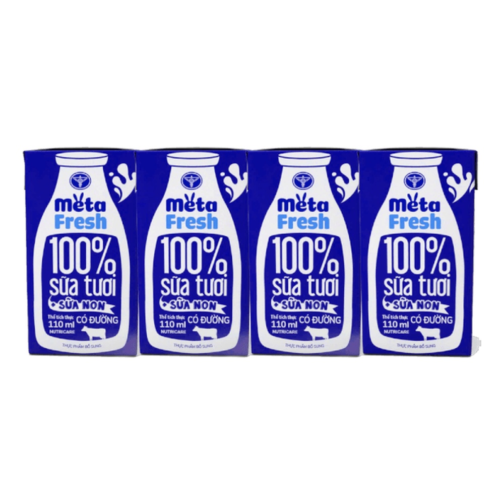 Sữa tươi Meta Fresh có đường bổ sung sữa non lốc 4*110ml