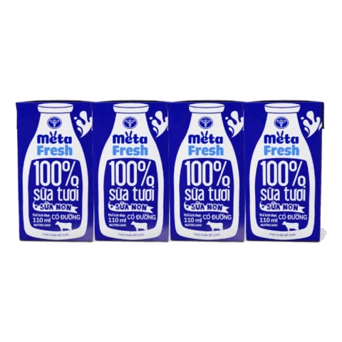 Sữa tươi Meta Fresh có đường bổ sung sữa non lốc 4*110ml
