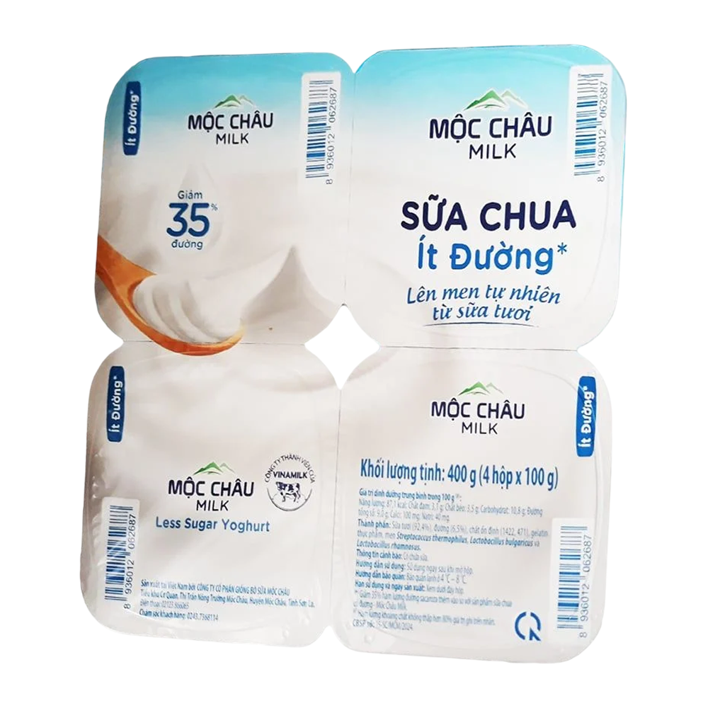 Sữa chua ăn Mộc Châu ít đường vỉ 4*90gr