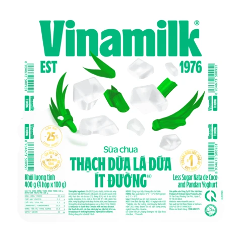 Sữa chua ăn Vinamilk thạch dừa lá dứa ít đường vỉ 4*100gr