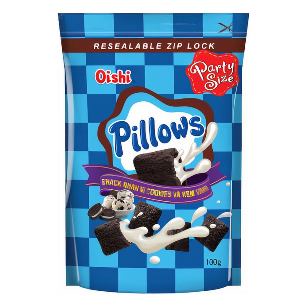 Snack OISHI Pillows nhân vị cookies và kem vani gói 80g/20