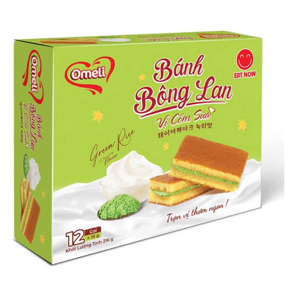Bánh bông lan xếp Omeli  hương cốm sữa 180gr/12