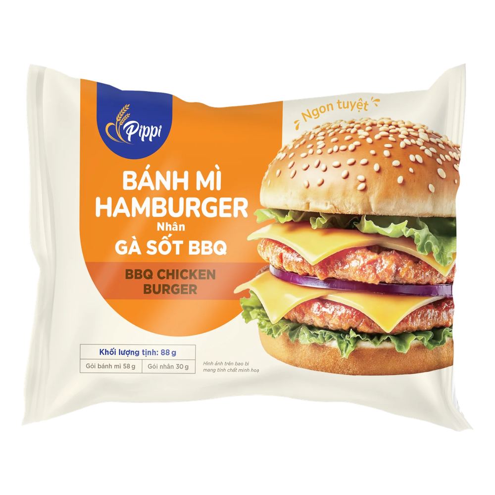 PIPPI - Bánh mỳ Hamburger nhân gà sốt BBQ 88gr/30