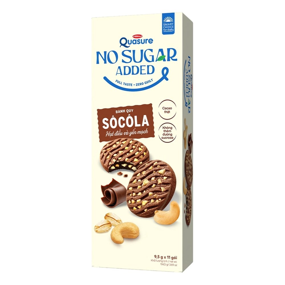 Bánh Quasure NoSugar sôcôla hạt điều yến mạch 104,5gr/20