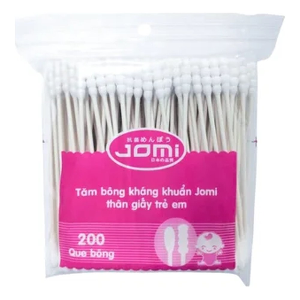 Tăm bông kháng khuẩn Jomi thân giấy trẻ em túi 200 que /96