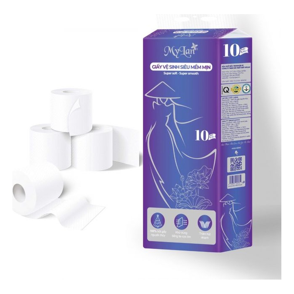 Giấy vệ sinh siêu mềm min Mylan không lõi (10 cuộn /lốc , 10 lốc /Bịch )