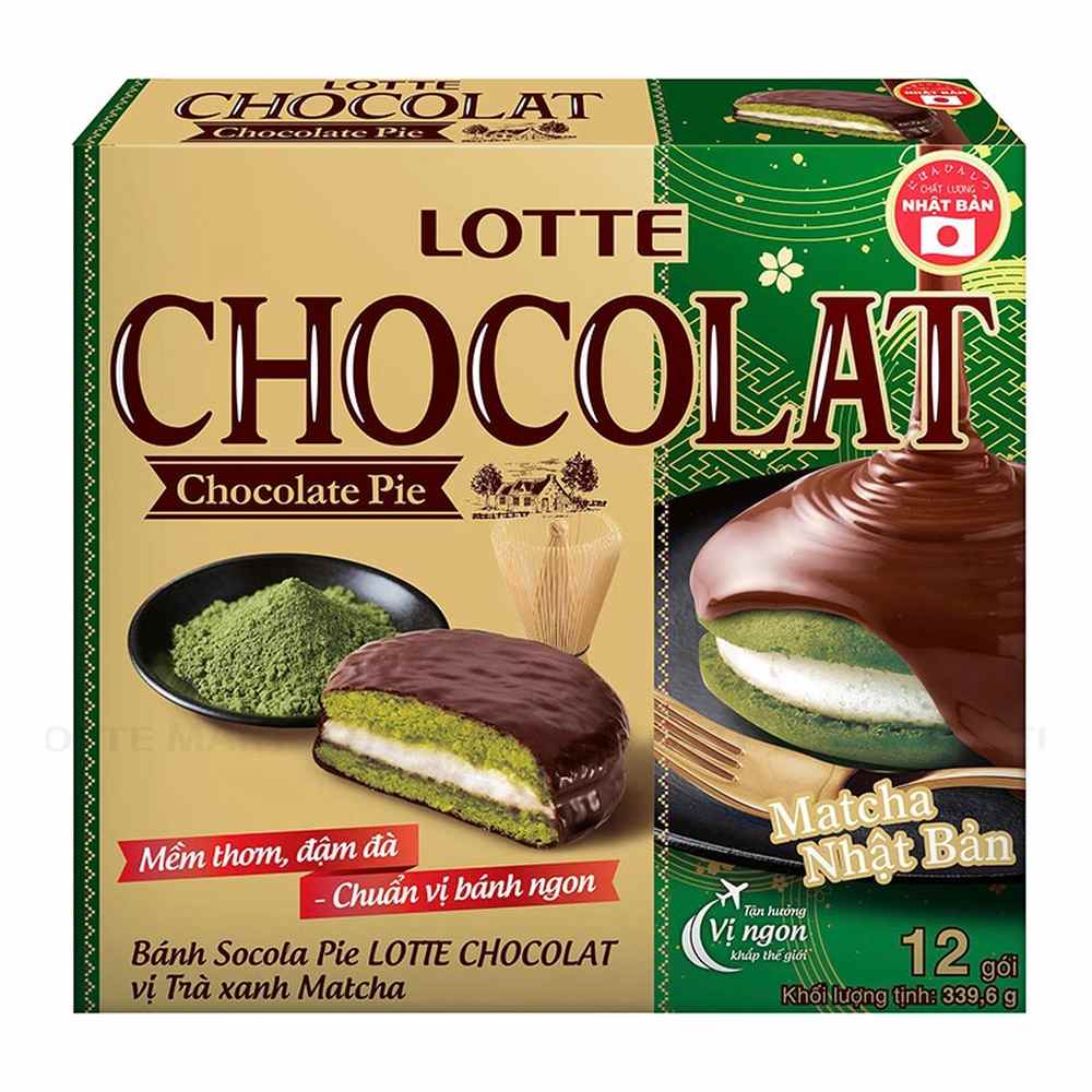 Bánh Lotte Chocolat Pie vị trà xanh 339,6gr/8