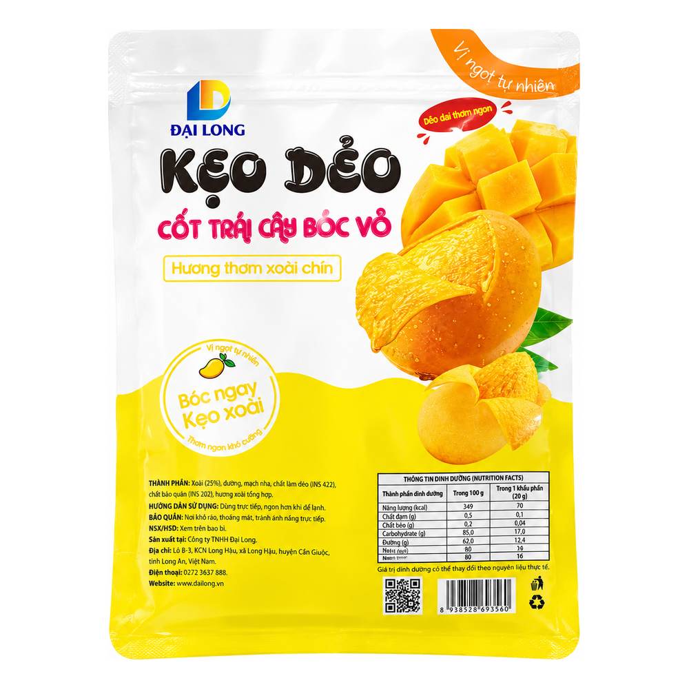 Kẹo dẻo trái cây bóc vỏ vị xoài chín Đại Long 300gr/24