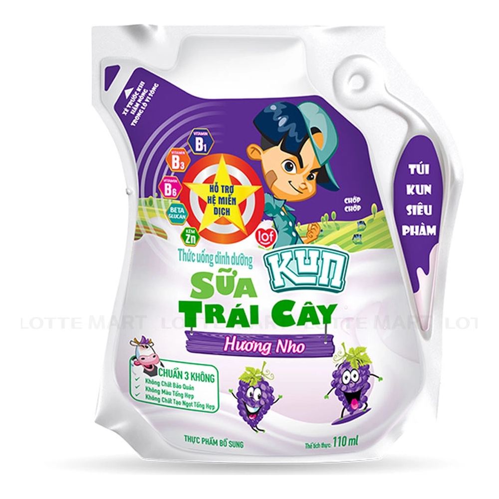 Sữa  KUN  trái cây hương nho túi 110ml