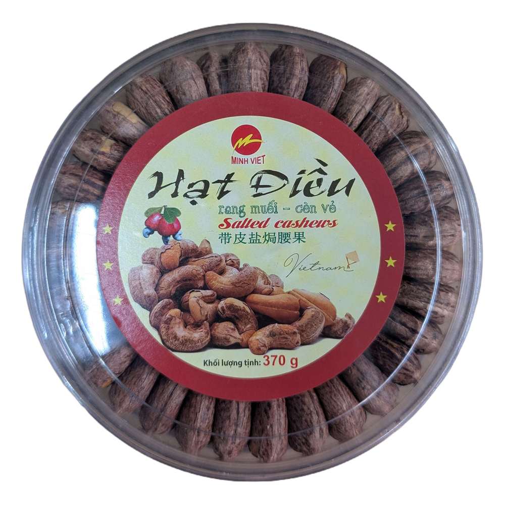 Hạt điều xếp rang muối nguyên vỏ  Minh Việt  370gr
