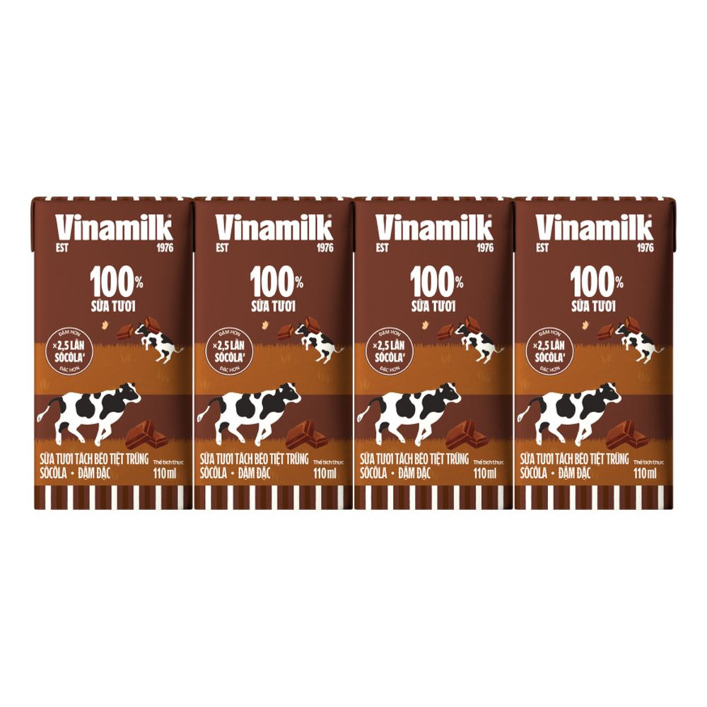 Sữa tươi tiệt trùng VNM tách béo sô cô la 110ml*4/12