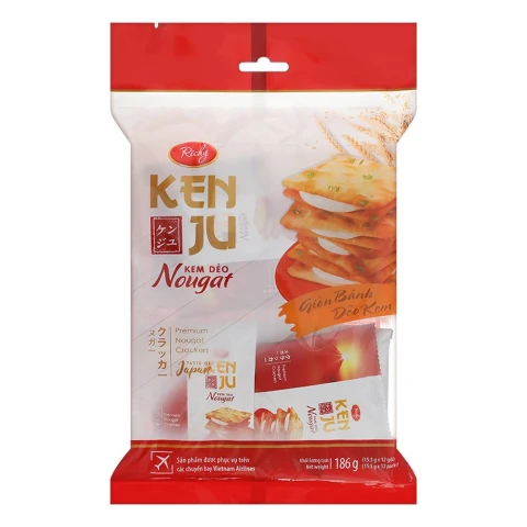 Bánh Kenju kem dẻo Nougat gói 186gr mua 1 km 1