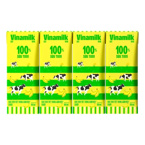 Sữa tươi tiệt trùng  Vinamilk Green Farm giảm béo vị chuối vỉ 4*180ml