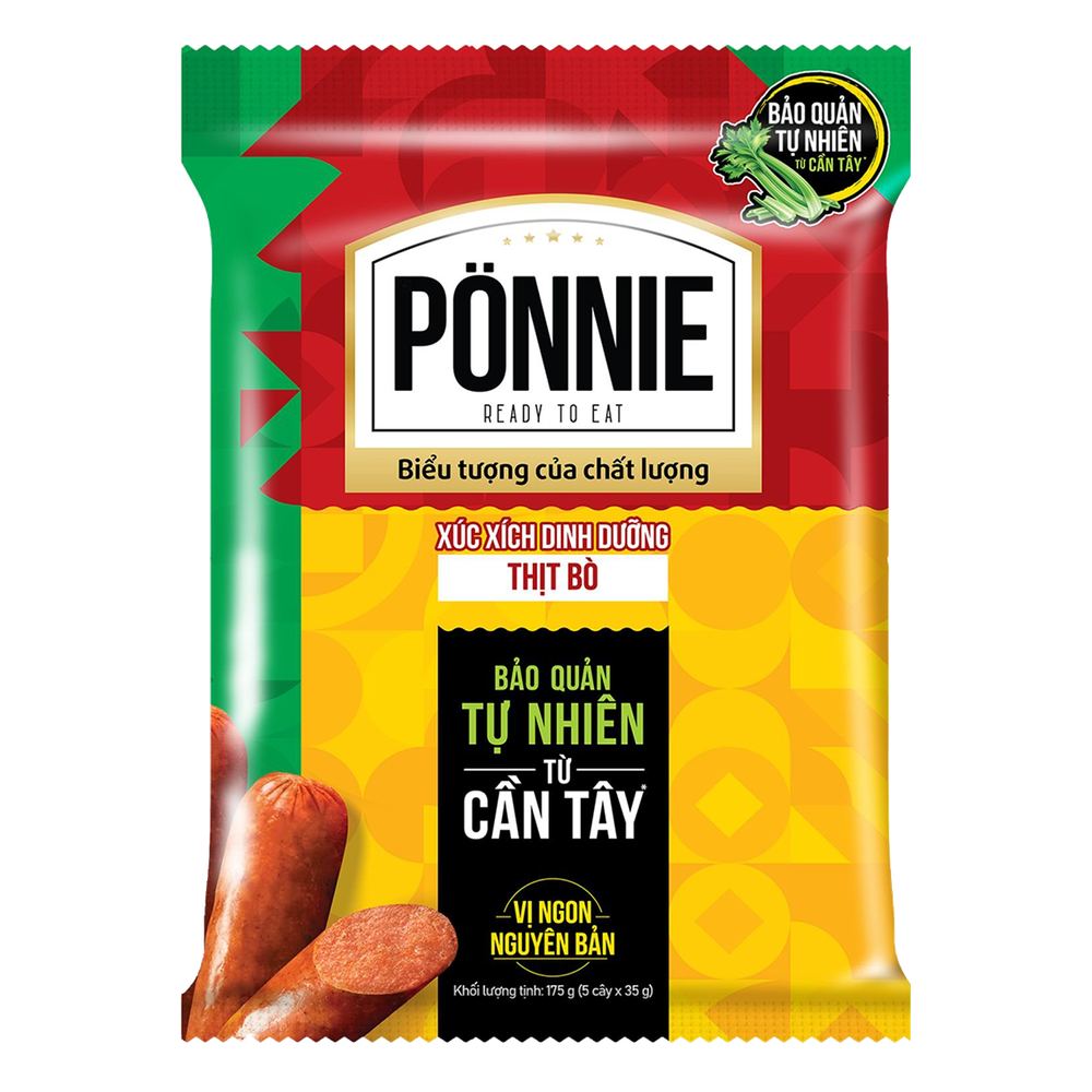 Xúc xích tiệt trùng Ponnie vị bò  5cây*33gr