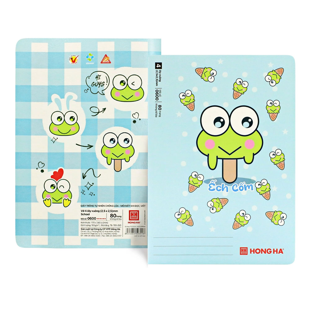 Vở ô ly Hồng Hà School ếch cốm 80 trang  