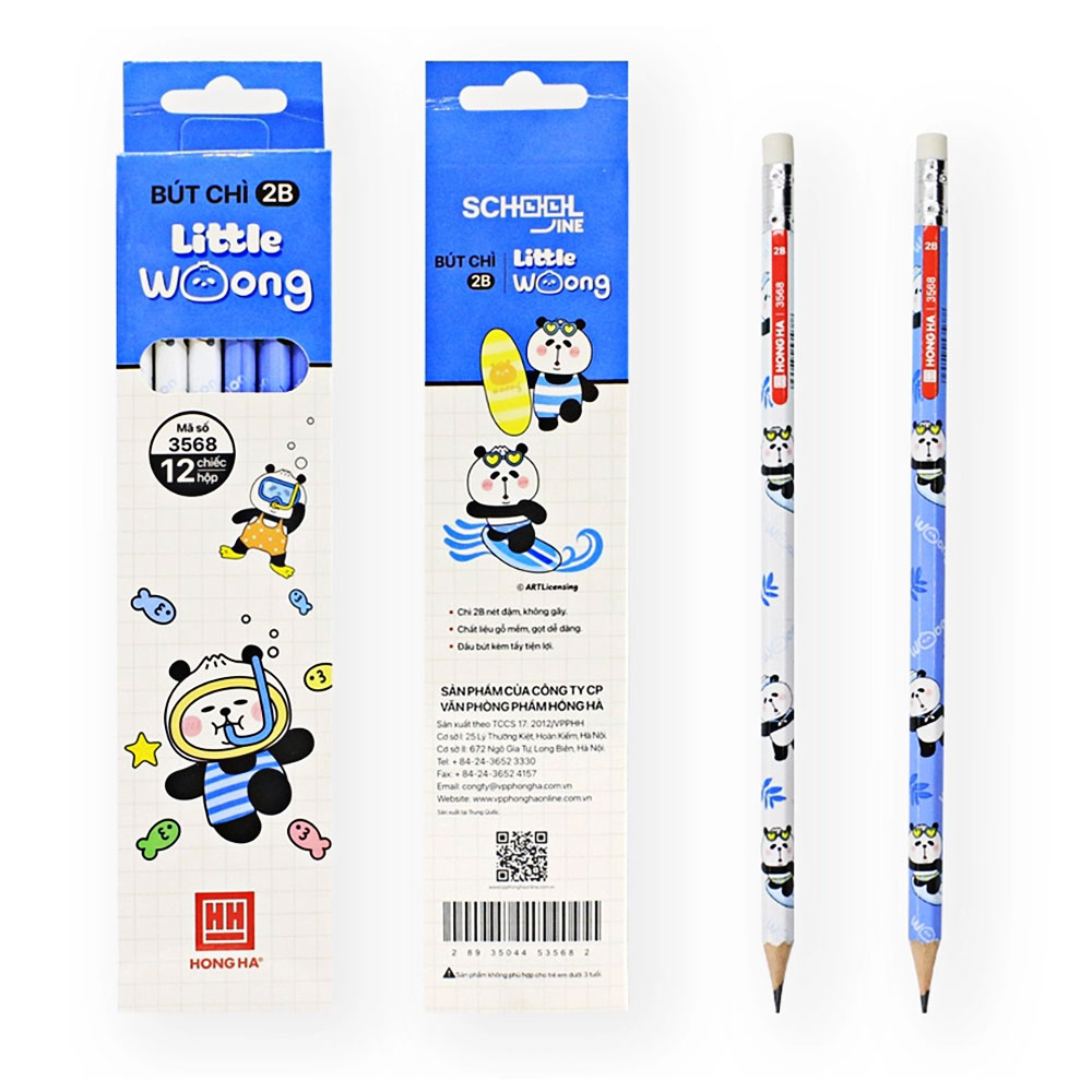 Bút chì gỗ Hồng Hà Little Woong-2B có tẩy  3568