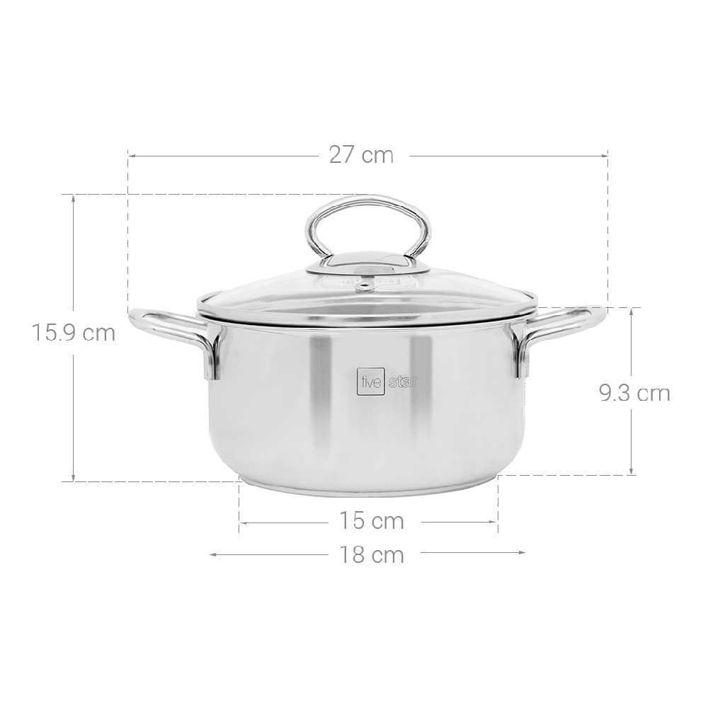 Nồi FIVE STAR inox nắm kính 18cm 