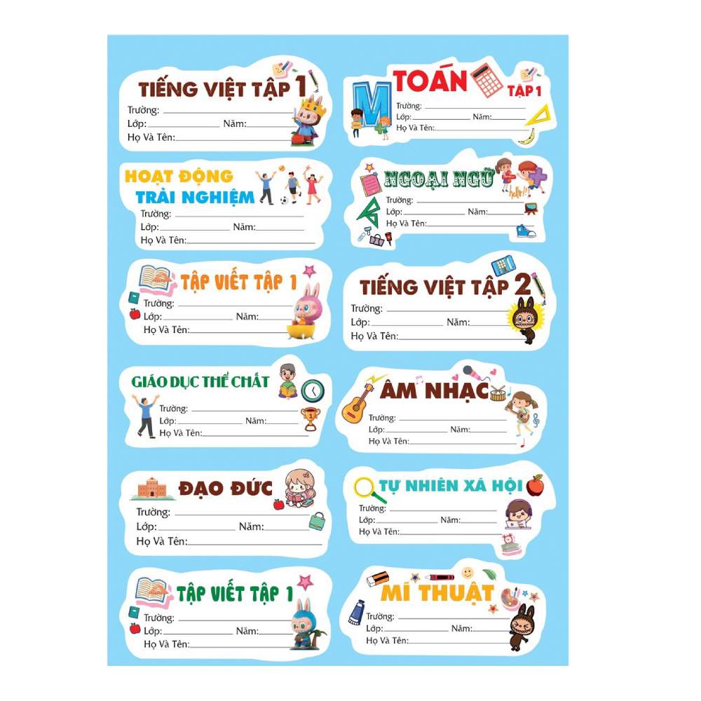 Nhãn vở  môn học cấp I  