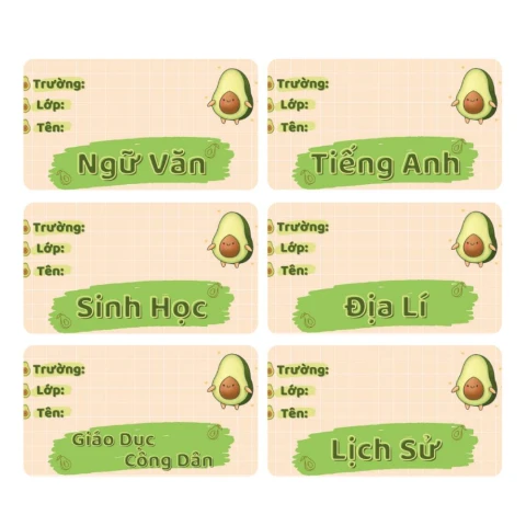 Nhãn vở  môn học cấp II  