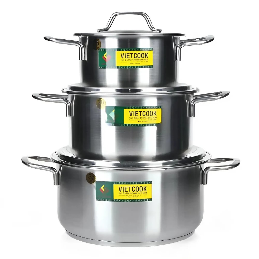 Bộ nồi Vietcook inox 3 đáy cao  V03C-16 20 24
