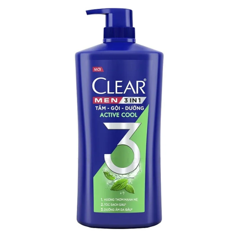 Tắm gội dưỡng Clear men 3in1  Active Cool  630g