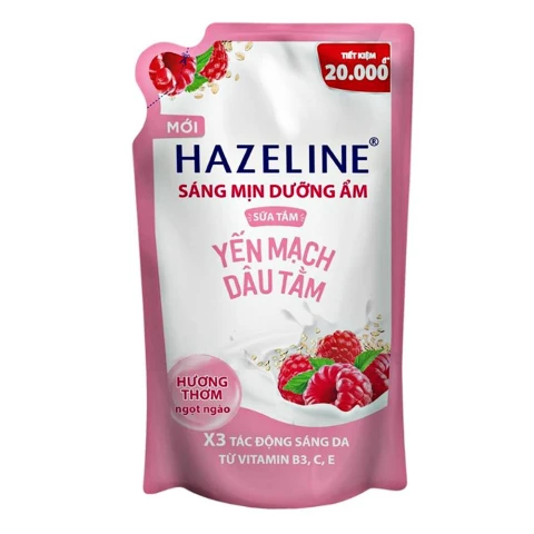 Sữa tắm Hazelin yến mạch dâu tằm hồng túi  900g