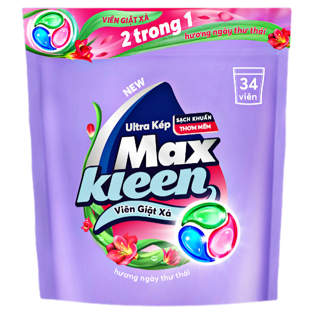 Viên giặt xả Max kleen  thư thái túi 34 viên 15g