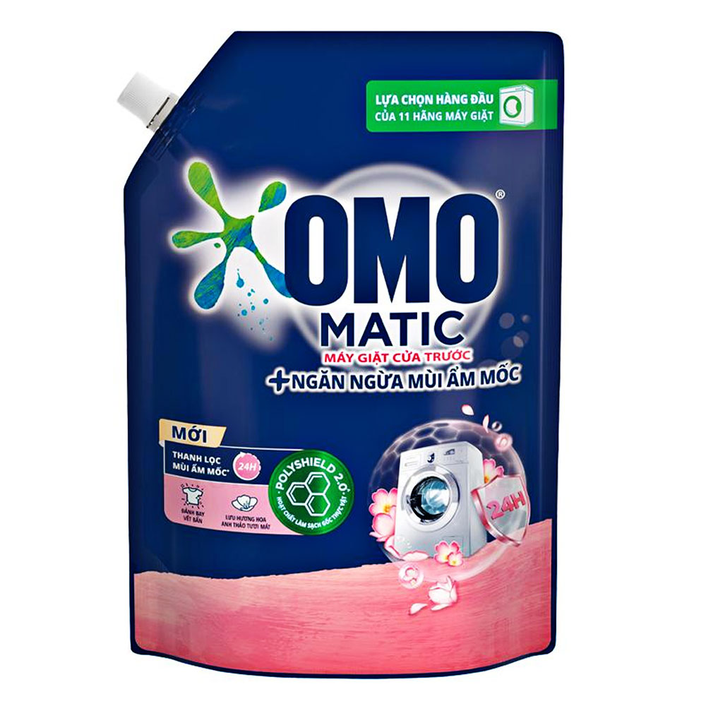 Nước giặt Omo cửa trước ngăn mùi ẩm mốc túi 3.8kg/4