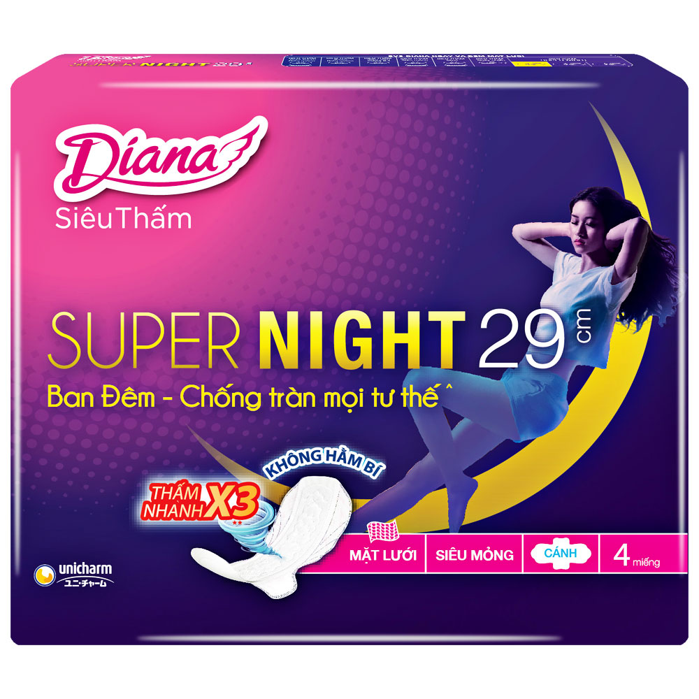 Băng vệ sinhDiana super night  29cm có cánh  4 miếng