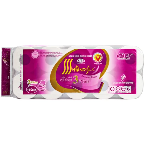Giấy vệ sinh Hà nội 3 lớp tím có lõi 10 cuộn 39 mét  1.5kg