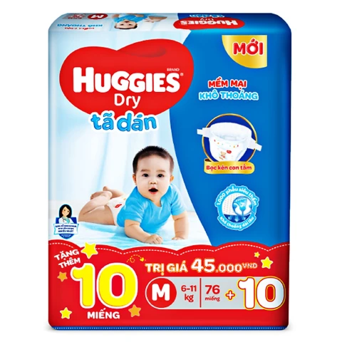 Tã bỉm dán   Huggies Dry Jumbo M76
