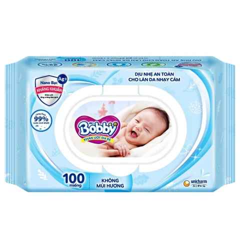 Khăn ướt  Bobby nắp nhựa không mùi  80 tờ 