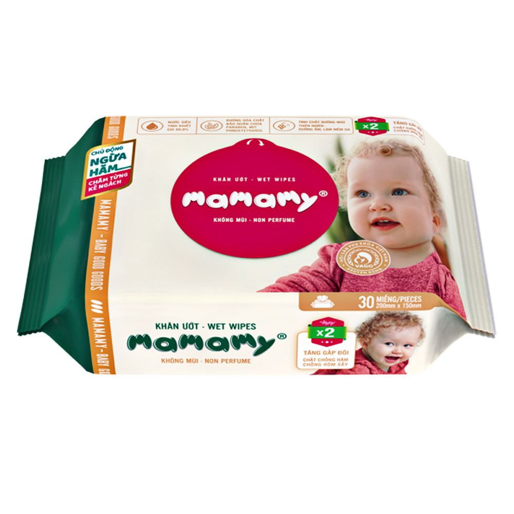 Khăn ướt  Mamamy  30 tờ không mùi x3+khuyến mại