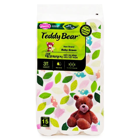 Giấy vệ sinh Baby Green Teddy Bear có lõi  15 cuộn 