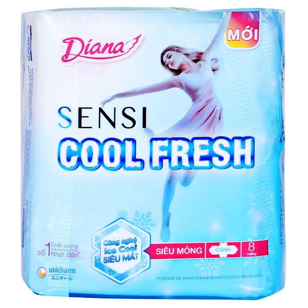 Băng vệ sinh Diana Sensi Cool Fresh siêu mỏng cánh 23cm  8 miếng 