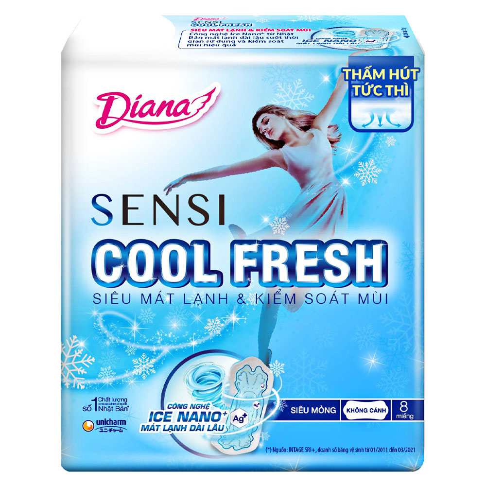 Băng vệ sinh Diana  Sensi cool Fresh siêu mỏng không cánh 23cm 8 miếng