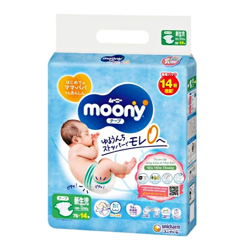Tã dán Moony Newborn 76/90/3 - xanh