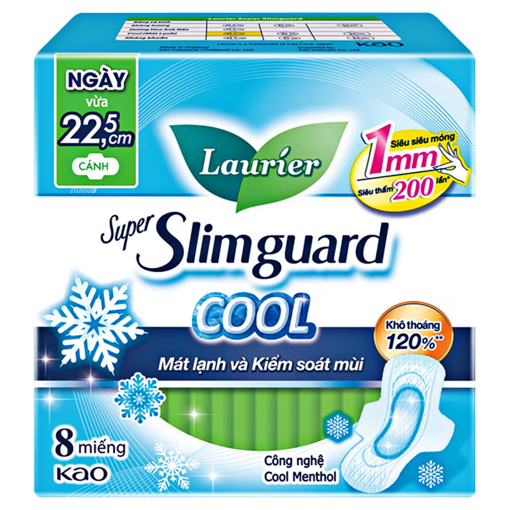 Băng vệ sinh Laurier siêu mỏng 1mm mát lạnh 22cm  8 miếng 