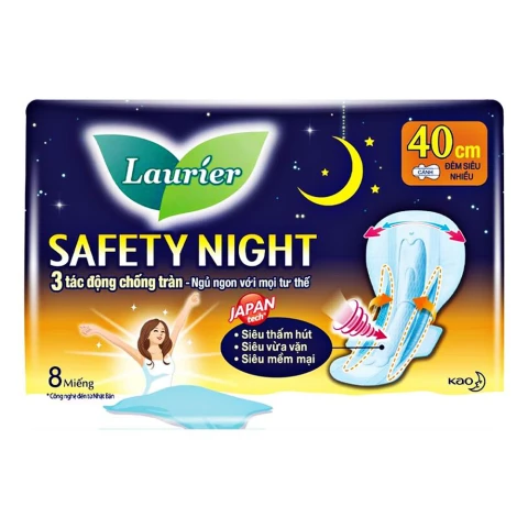 Băng vệ sinh Laurier Safy night 40cm siêu an toàn có cánh  4 miếng 