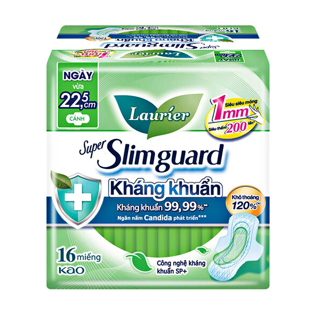 Băng vệ sinh Laurier siêu mỏng 1mm kháng khuẩn 22.5cm  16 miếng 