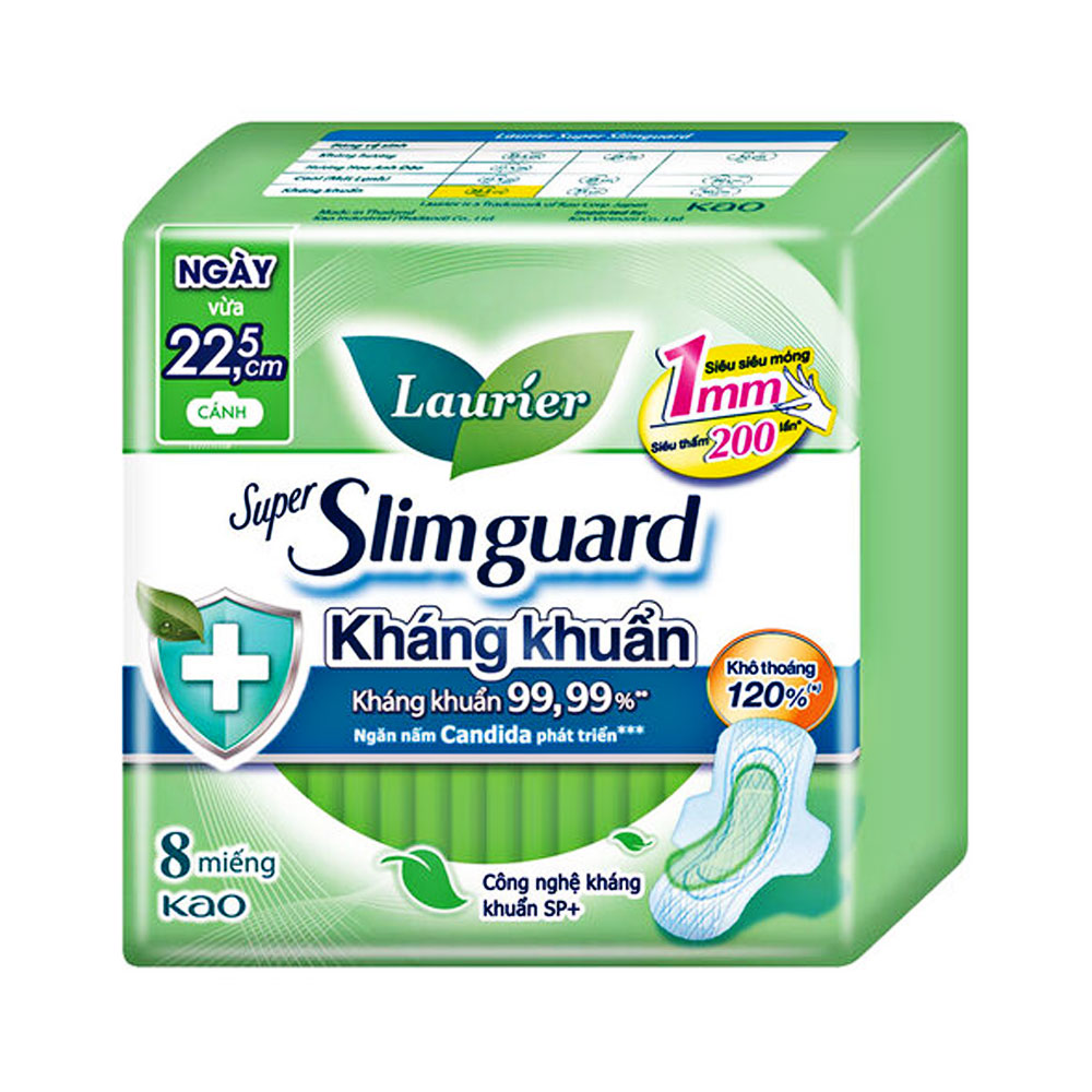 Băng vệ sinh Laurier  Siêu mỏng bảo vệ 1mm kháng khuẩn 22.5cm  8 miếng 