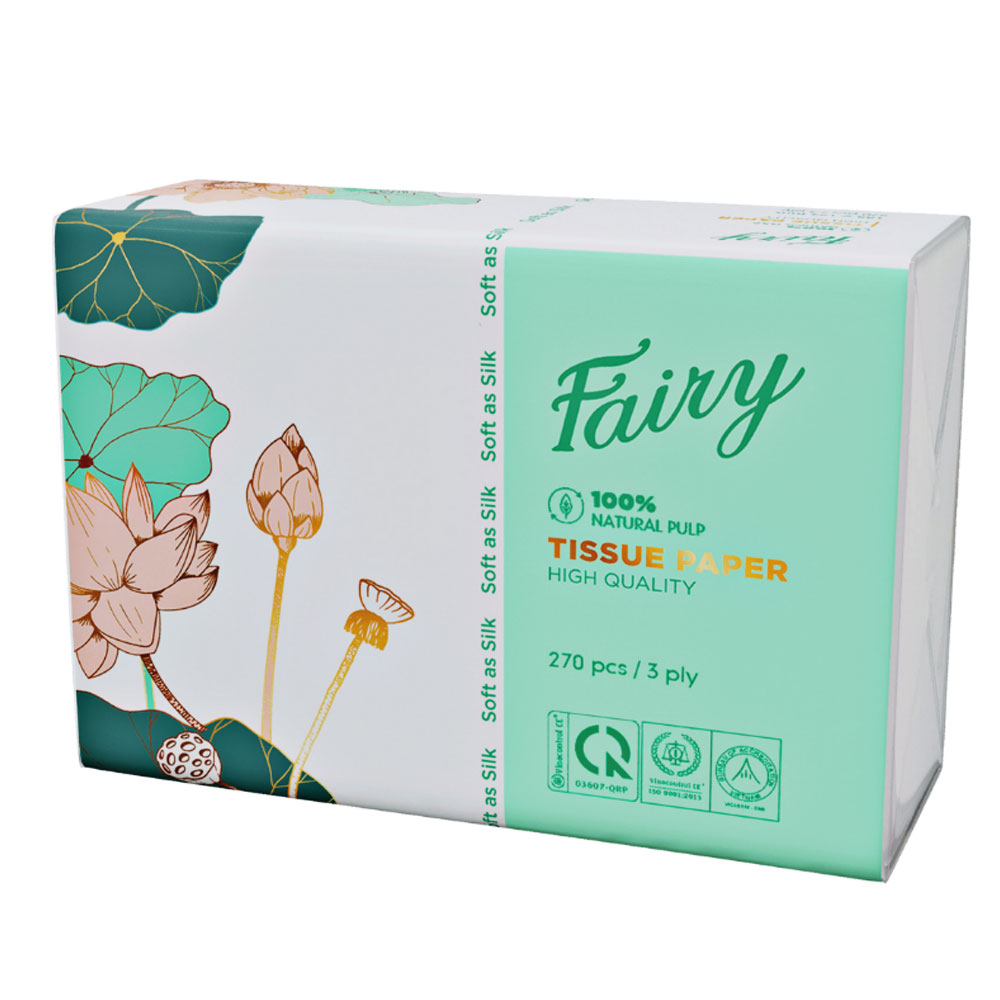Giấy ăn  Fairy sen rút ngắn 3 lớp 270 tờ  5 gói / Lốc 