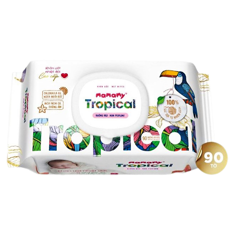 Khăn ướt  Mamamy Tropical 90 tờ không mùi mua 1 tặng 1 gói 60 tờ