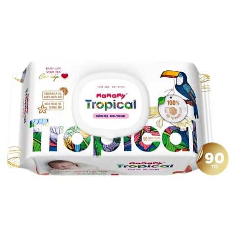 Khăn ướt  Mamamy Tropical 90 tờ không mùi mua 1 tặng 1 gói 60 tờ