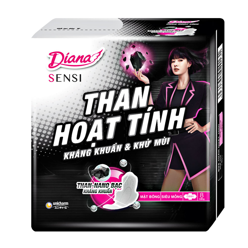 Băng vệ sinh Diana  Sensi  than hoạt tính  siêu mỏng cánh 8 miếng 