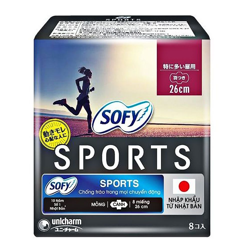 Băng vệ sinh Sofy Sports mỏng cánh 26cm 8 miếng 